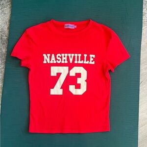 Edikted Nashville 73 Graphic Red Fitted T-Shirt Size Small